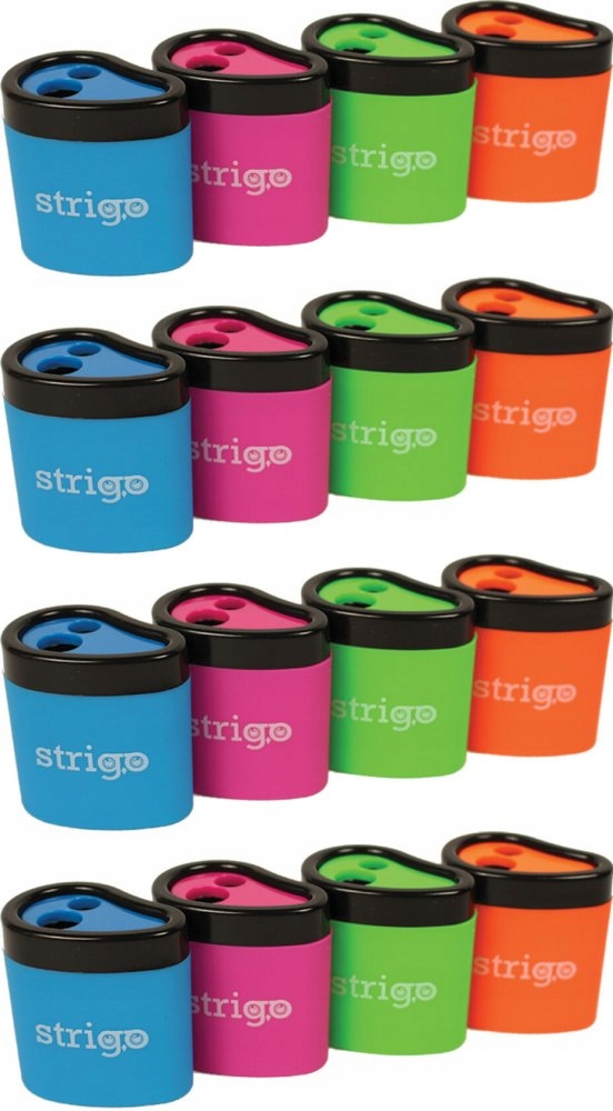 Temperówka STRUGACZKA podwójna POJEMNIK Strigo MIX KOLORÓW x 16 SZT