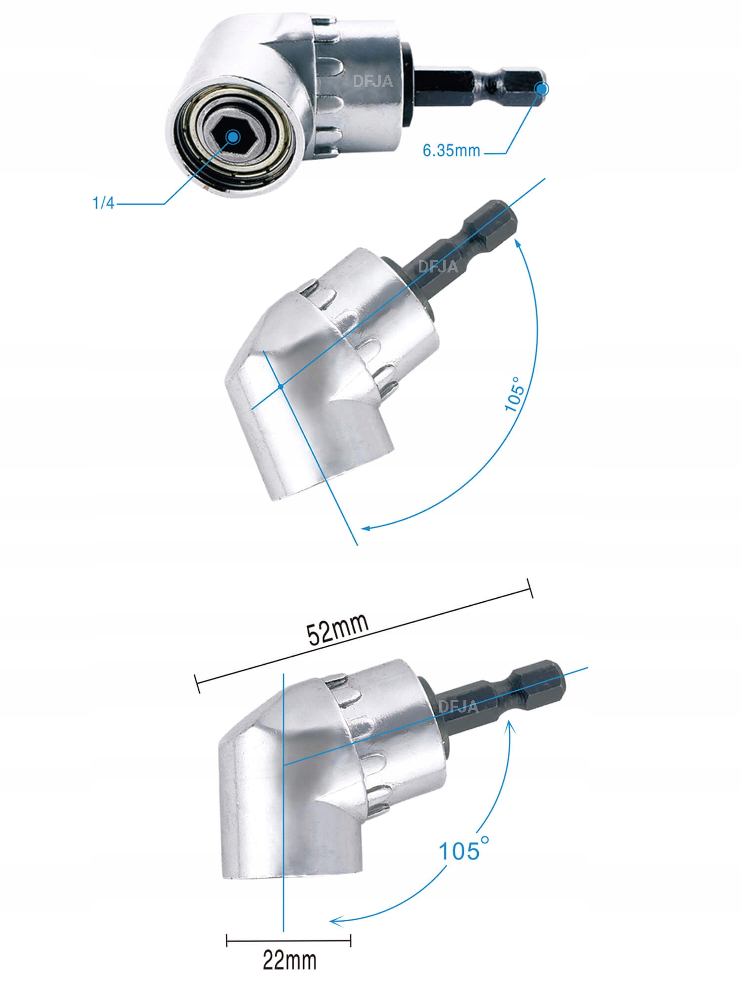 ADAPTER KĄTOWY PRZYSTAWKA UCHWYT NA WKRĘTARKĘ Grubość nasady bitu 1/4