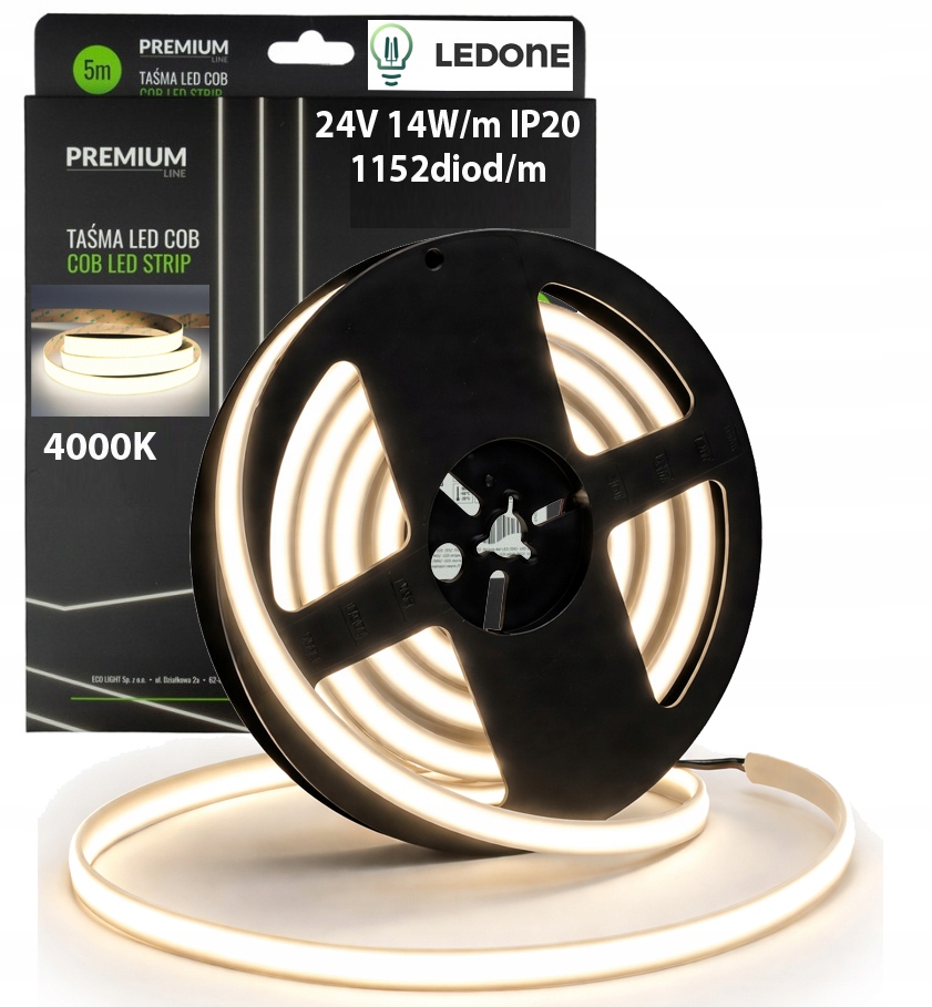 Led pásek Full Cob 24V 5 m 14W/m 1152 diod 1750lm/m Silná Plná Linka Premium
