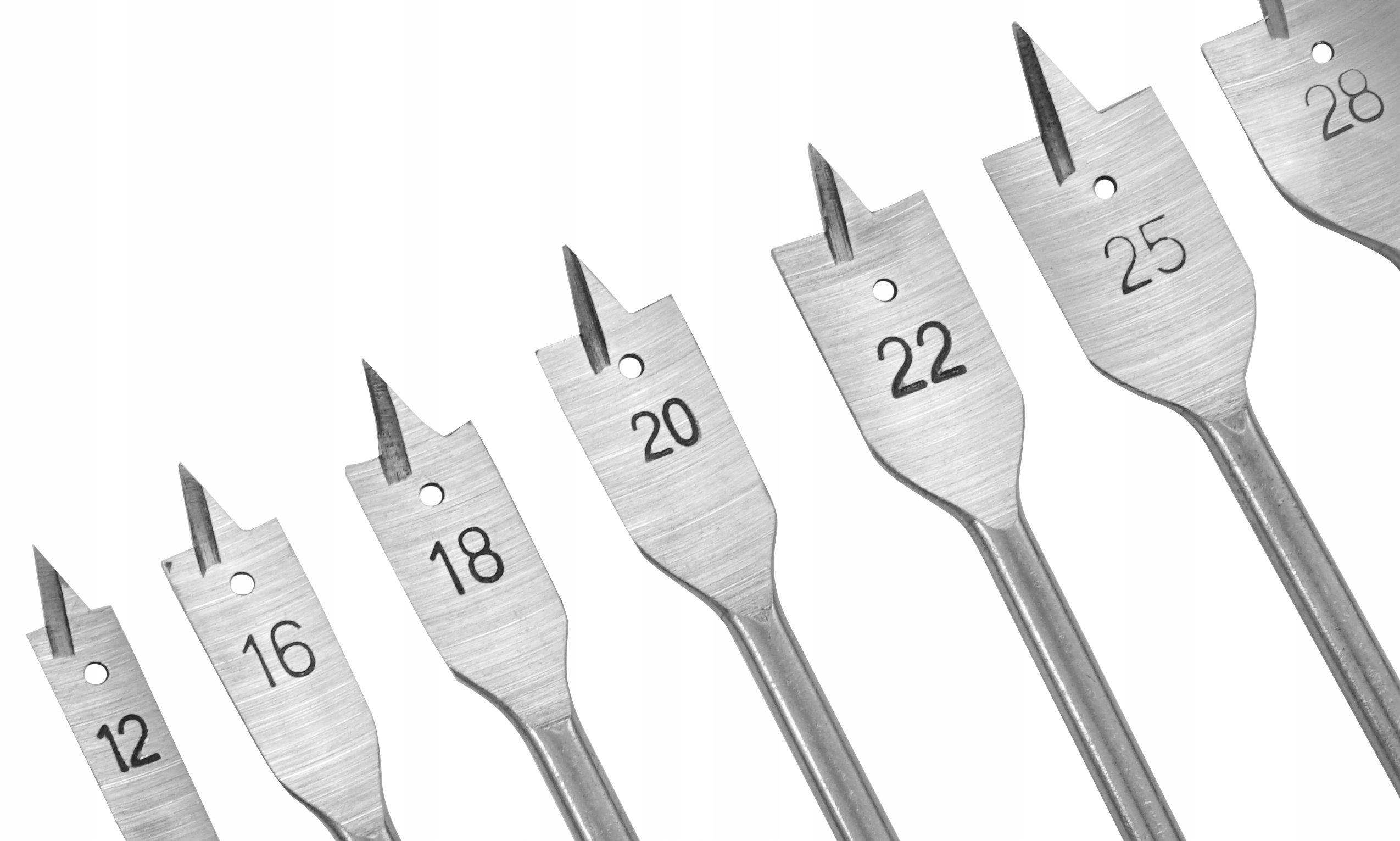 WIERTŁA DREWNA PŁASKIE ŁOPATKOWE PIÓRKOWE PIÓROWE 12-32 ZESTAW WIERTEŁ HEX Typ mocowania 1/4''