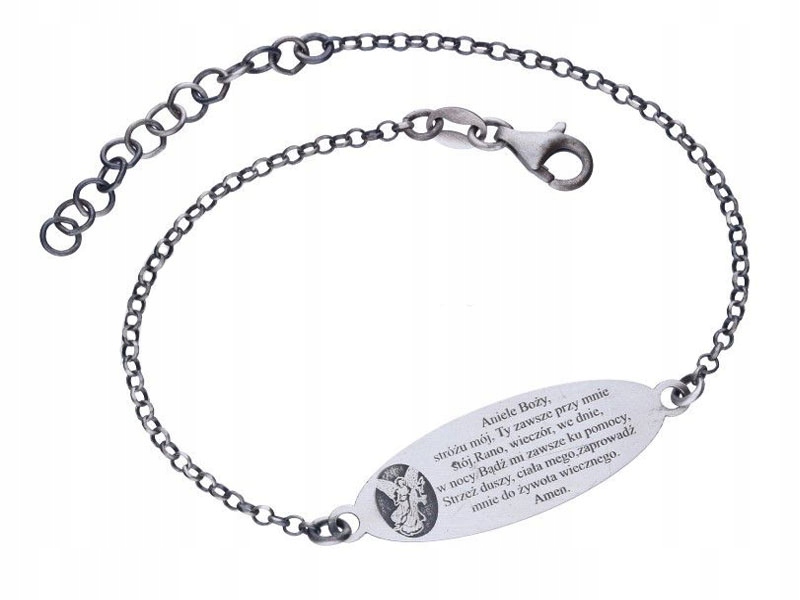 Stříbrný náramek 925 s modlitbou Andělé Boží pro ni, módní vzor dárek
