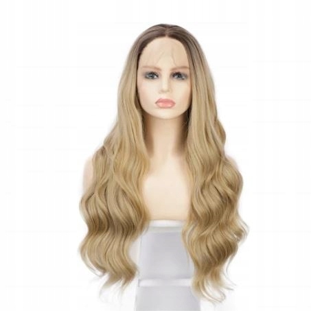 Peruka lace front ombre blond brąz 65 cm fale