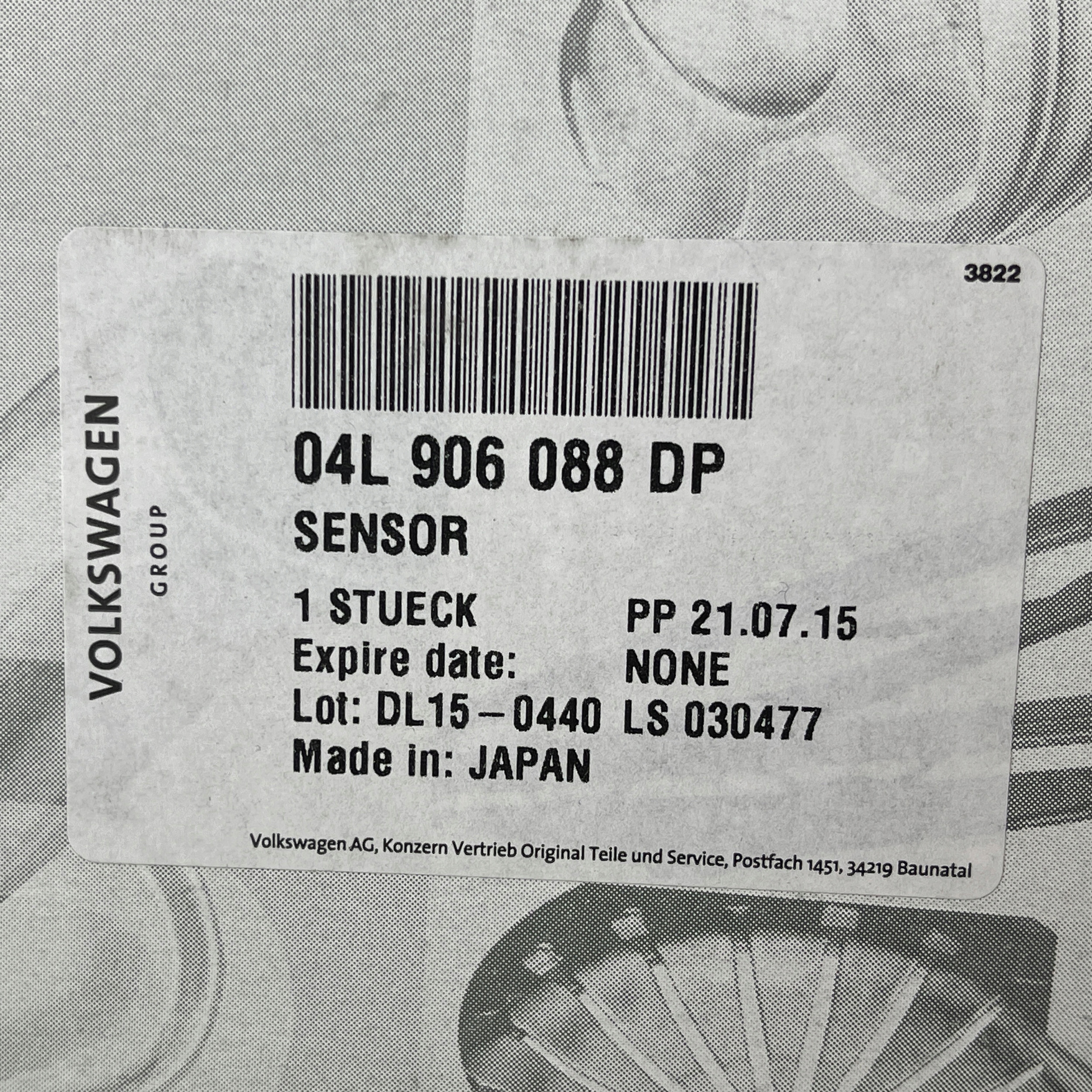 Czujnik temperatury spalin DPF 04L906088DP 2 0 TDI Part number 04L906088DP 04L906088DB LS030477