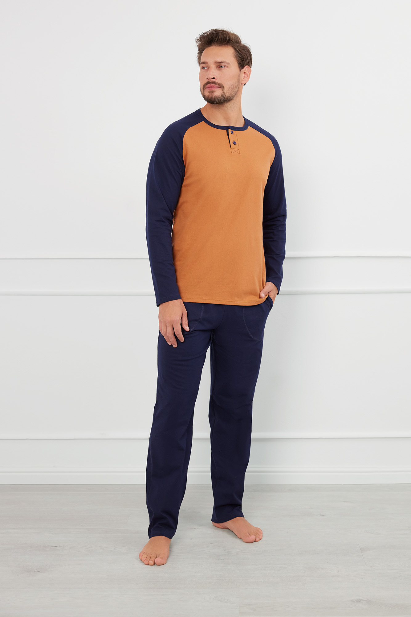 Aleksander pánské pyžamo s dlouhým rukávem, dlouhé kalhoty, velikost M Italian Fashion