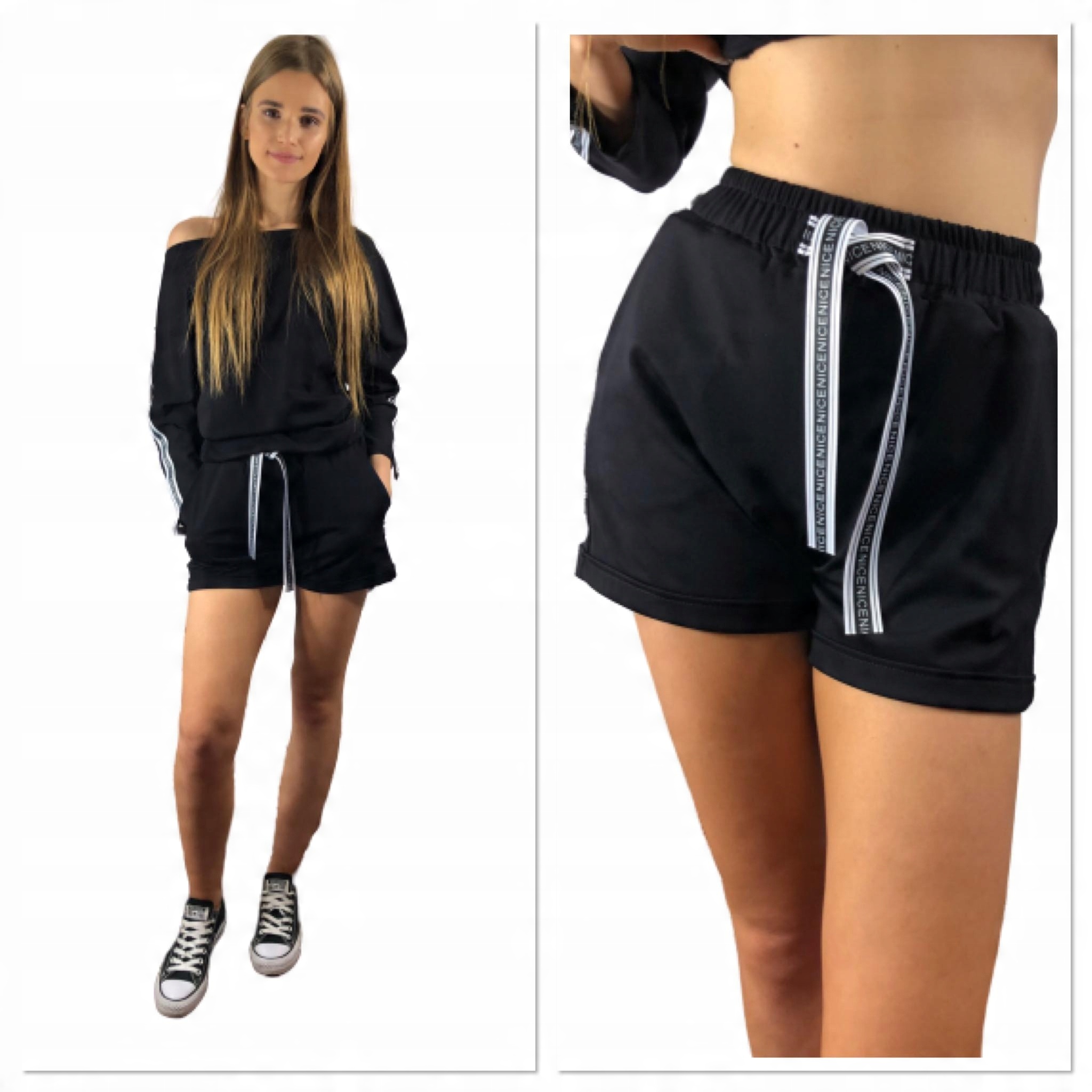 

DS33 Modne Czarne Spodenki Dresowe Nice *LaLi* S