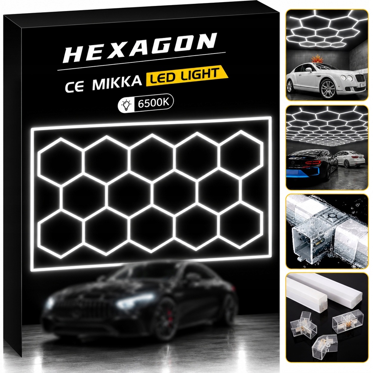 Panel Lampa Led Mikka Hexagon 484x243 cm biały ramka Warsztat Garaż 672W