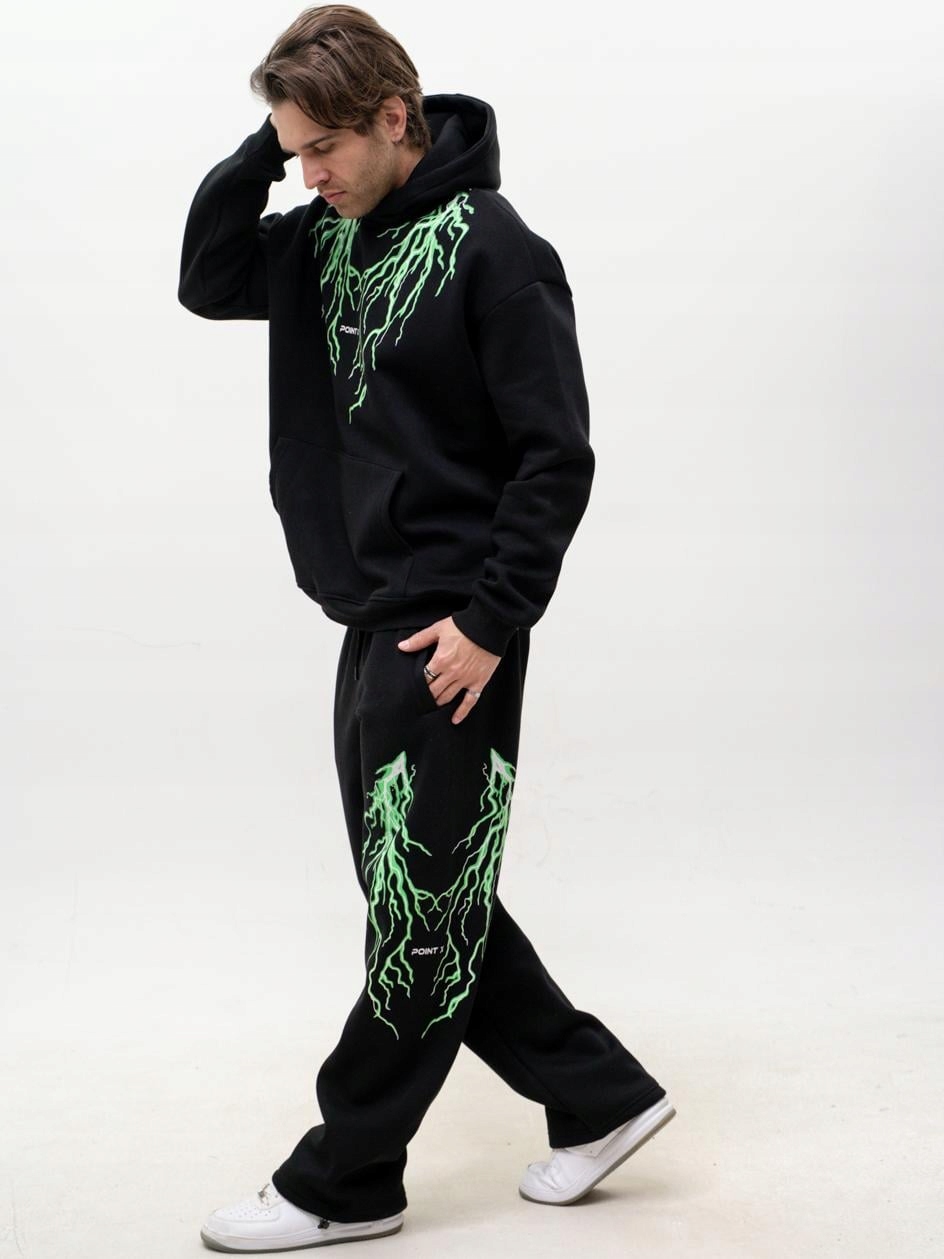 Tepláková Souprava Volné Tepláky Černá Fluo potisk Point X Bouře L