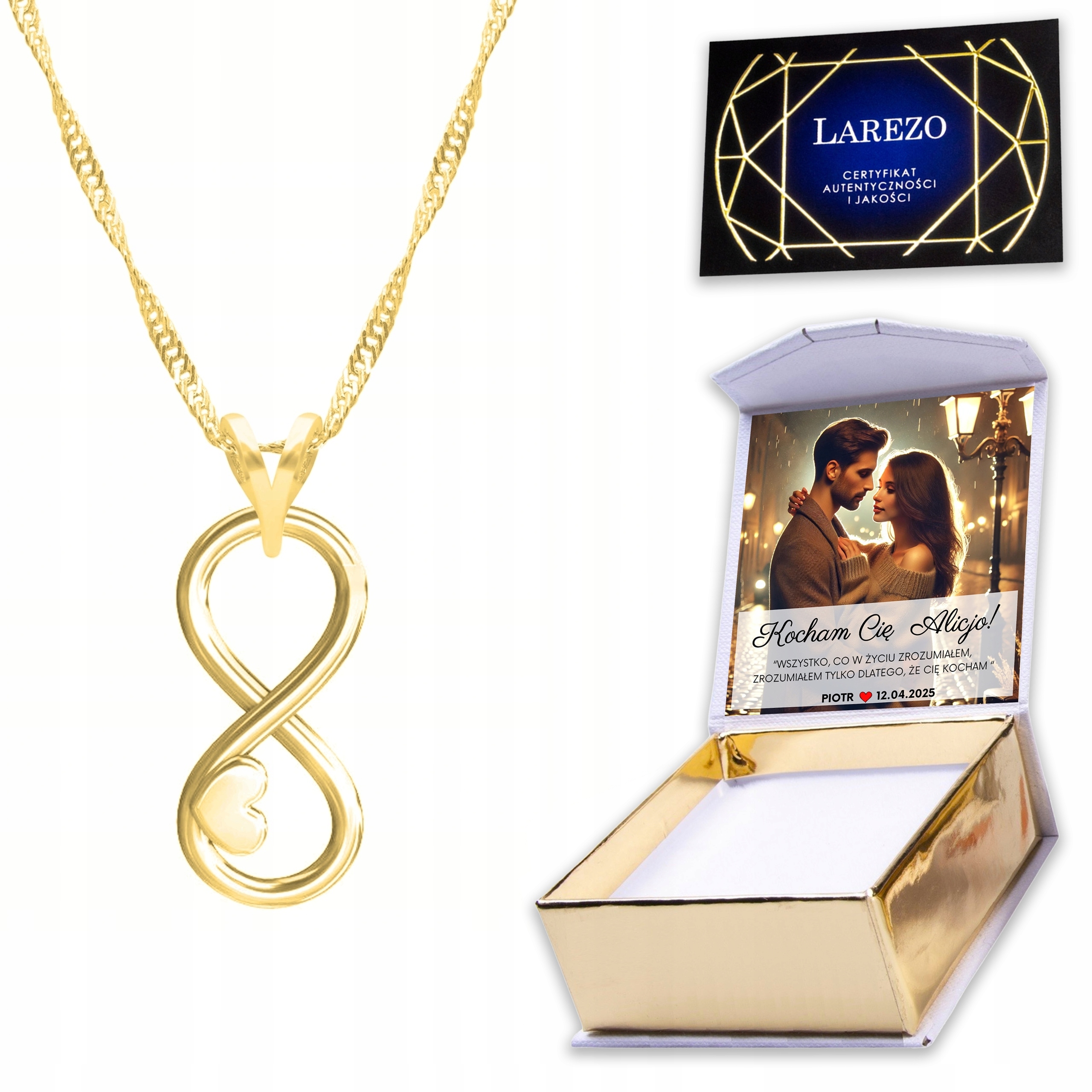 Zlatý náhrdelník 925 s nekonečnem Infinity Znak nekonečna Potisk