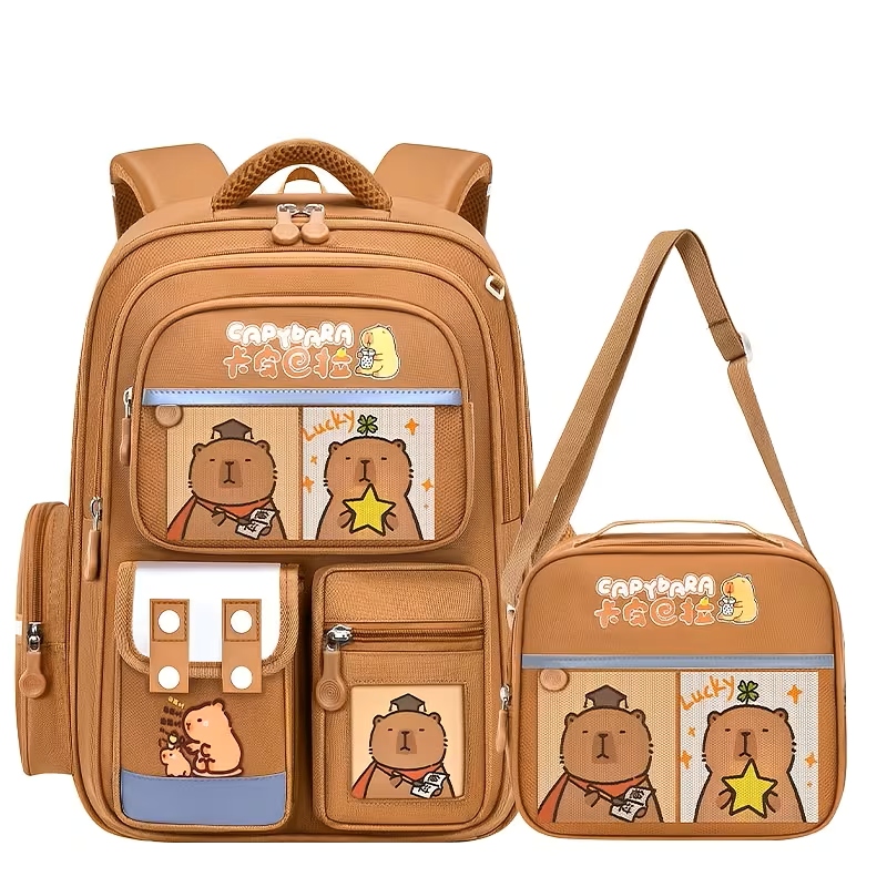 Plecak Szkolny Kapibara Torba Termiczna Lunchbox – Zestaw 2w1 Brązowy