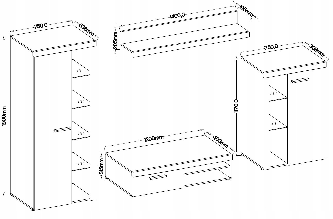 Meblościanka do Salonu Rumba Sonoma Marka Parllo Meble