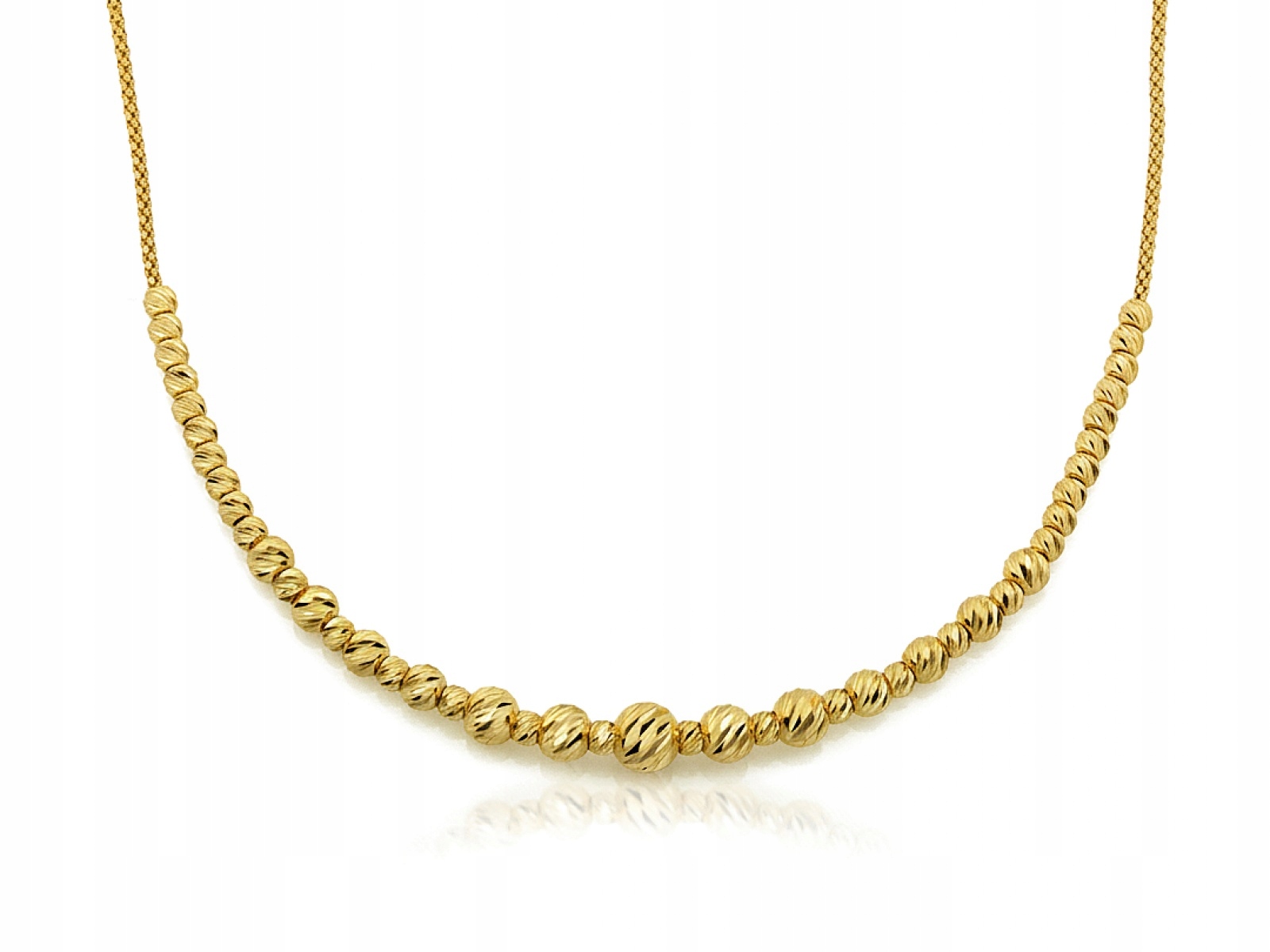 Zlatý náhrdelník 585 z lesklých kuliček 45 cm s diamantovými kuličkami 6.5 g