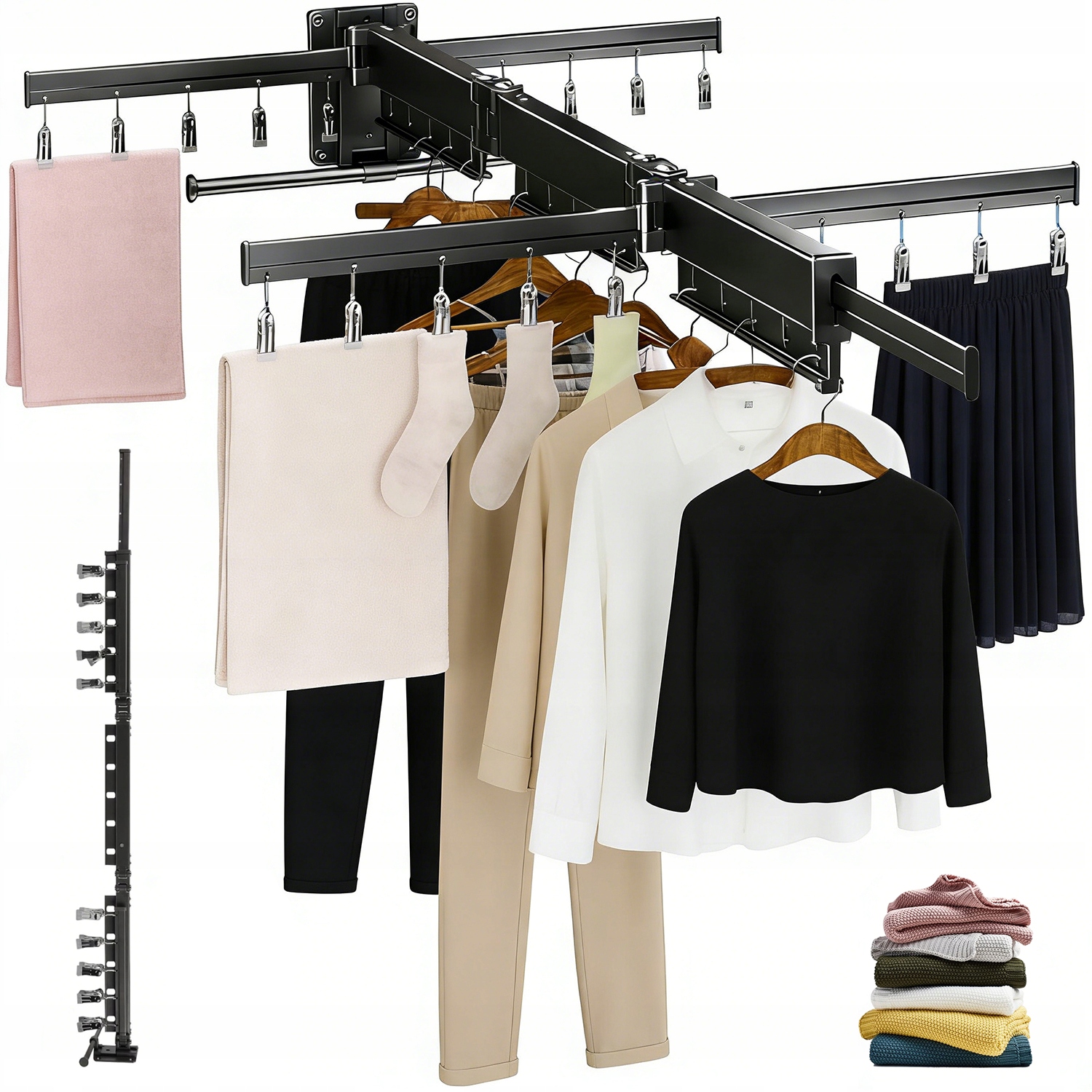 Levně Rozvinutá Sušák Na Prádlo Na Zeď S 20 Sponami Pro Koupelnu Patio