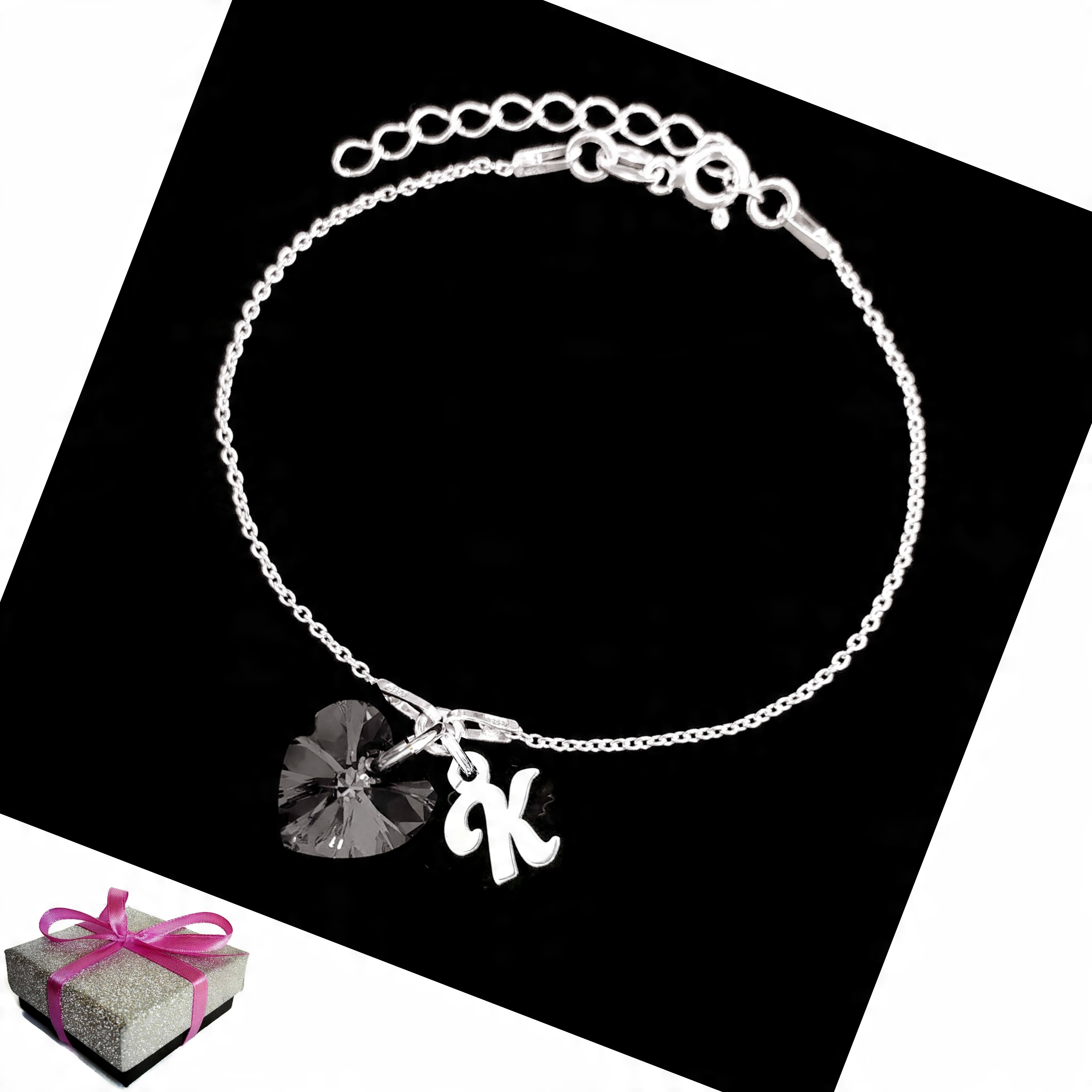 

Bransoletka Litera Literka K Serce Swarovski 925