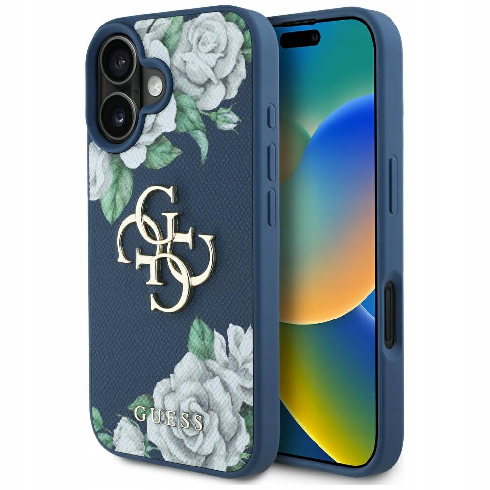 Pouzdro Guess Grained Roses Big 4G logo pro iPhone 16, modré