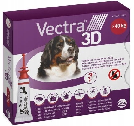 Vectra 3D >40KG na Pchły i Kleszcze dla Psa 3x Pipeta
