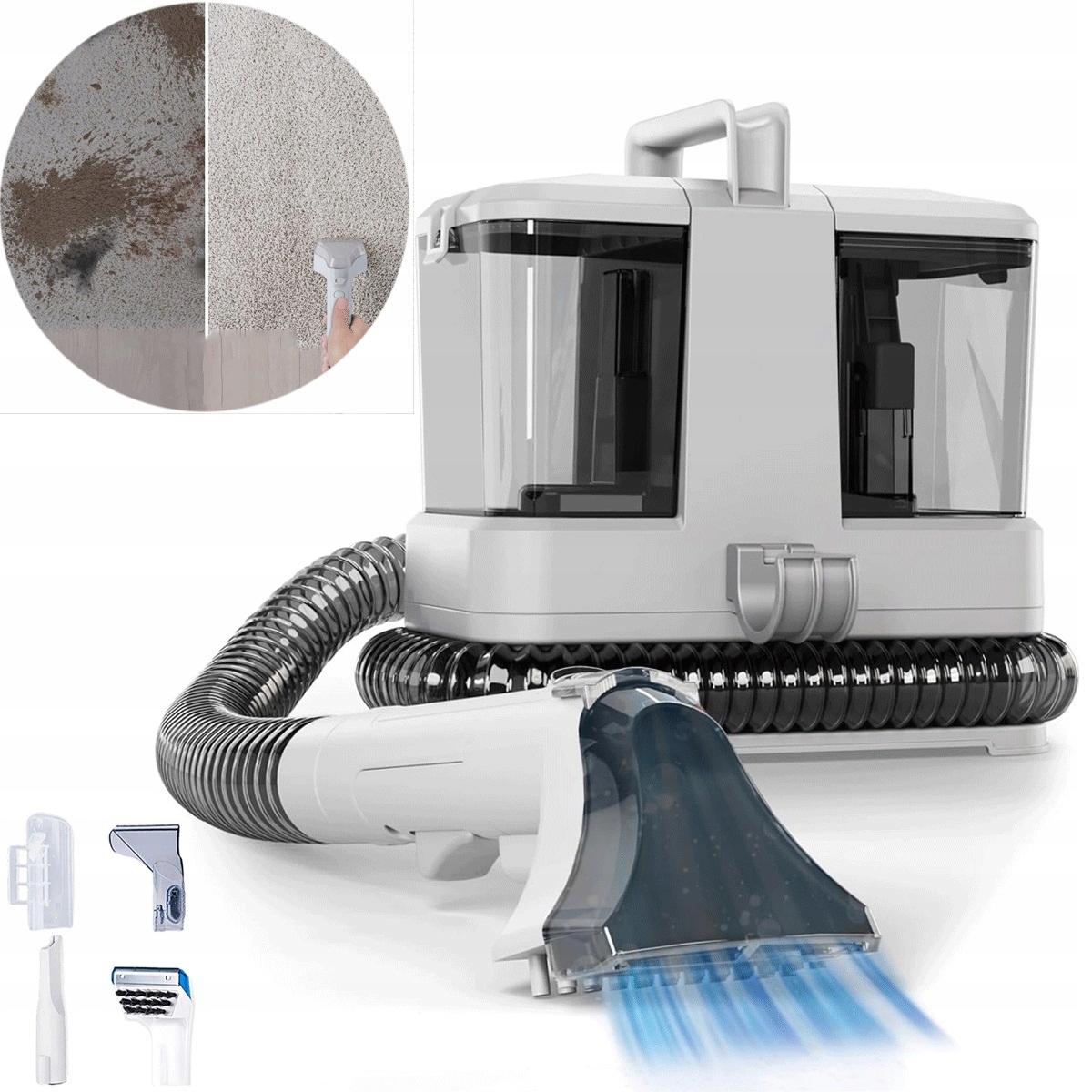 400W Vysavač na tkaniny se 4 hubicemi a 2 nádržkami pro domácnost, bílý