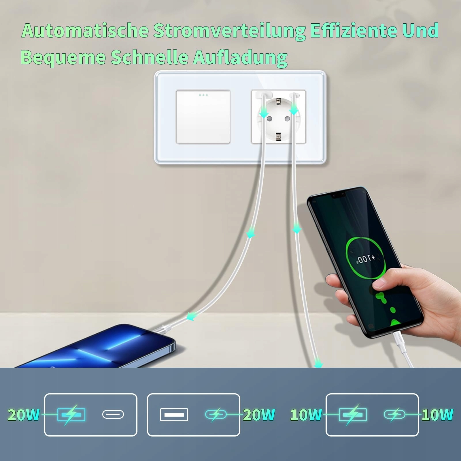 LIAONFOY Szklany Włącznik Światła 1 Droga Gniazdo Schuko 20W Biały 110-250V — miniatura 2