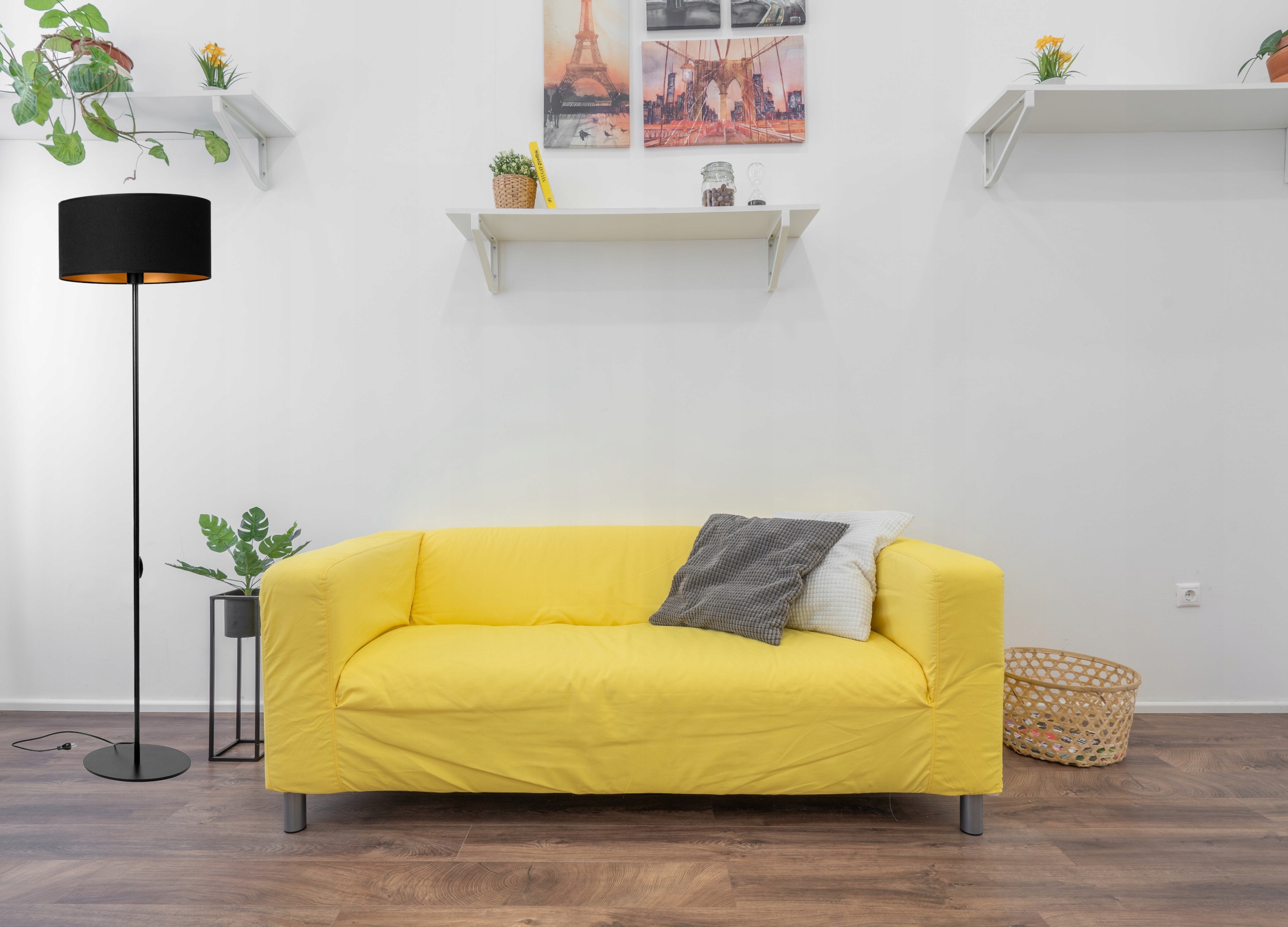 LAMPA STOJĄCA PODŁOGOWA ABAŻUR TKANINA LOFT LED CZARNA ZŁOTA TORNADO Stan opakowania oryginalne