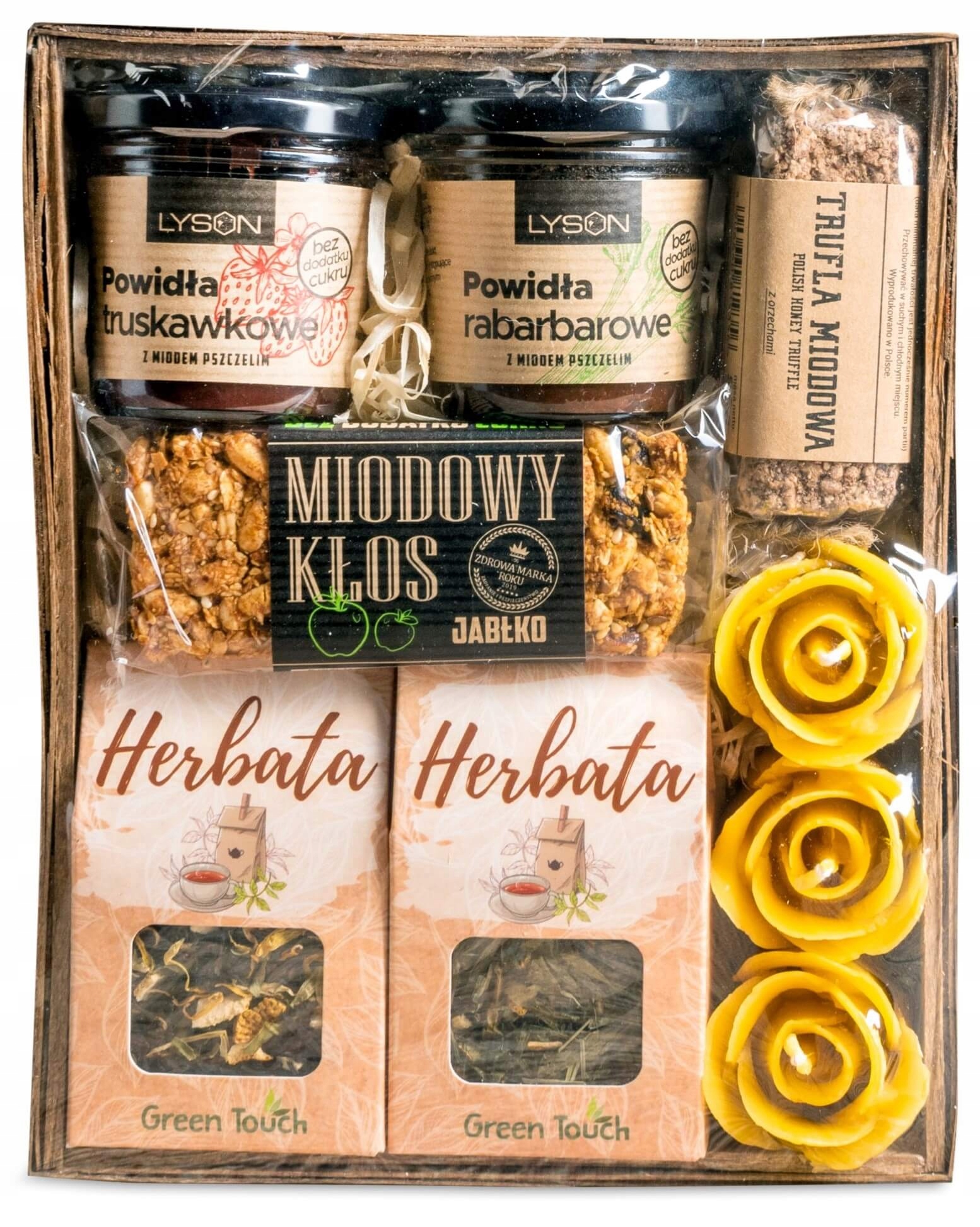 Levně malý Dárkový Košík čaj povidla svíčky lanýže