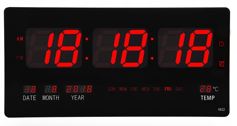 ZEGAR ŚCIENNY DUŻY LED CICHY ELEKTRONICZNY CYFROWY TEMPERATURA DATA 45cm