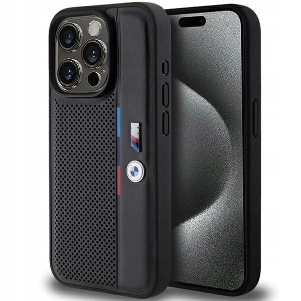Etui Bmw Perforated Tricolor Line na iPhone 15 Pro czarne