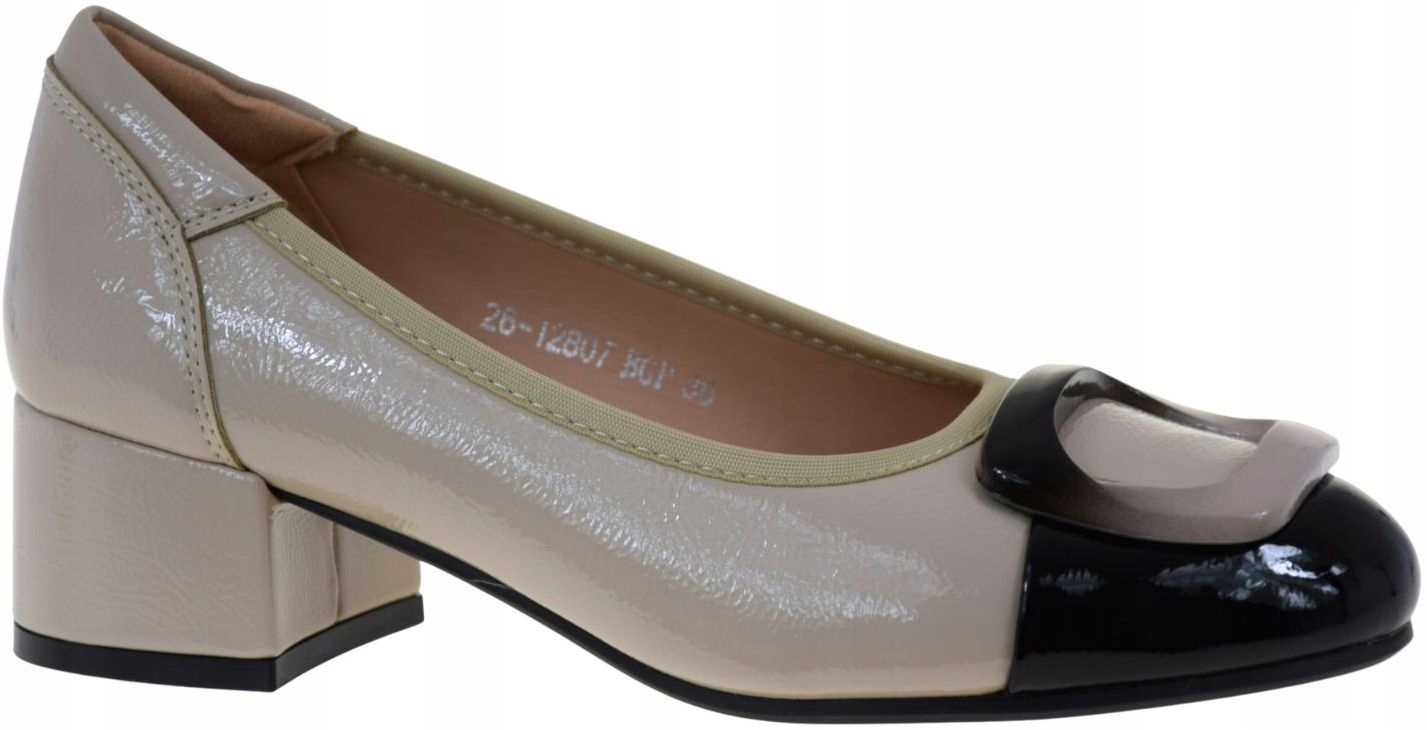 Elegantní dámské béžové černé lodičky na podpatku Potocki 26-12807BGP VEL.40