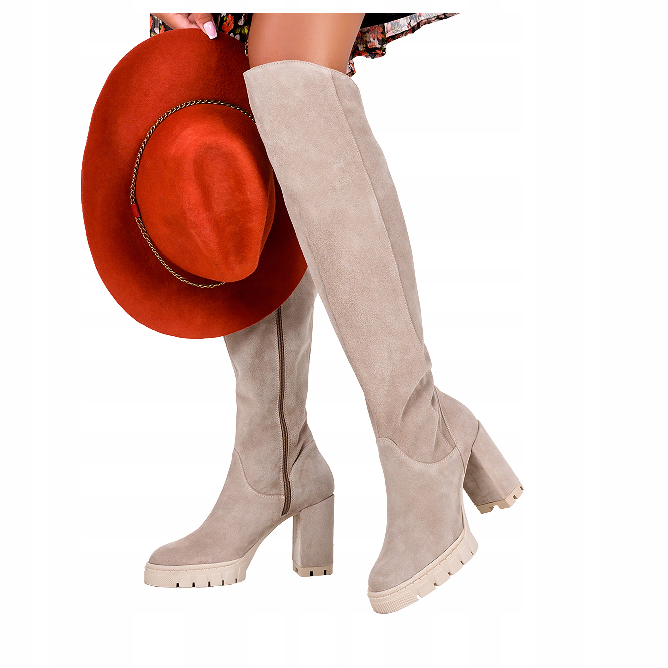 Kozačky Dámské Kožené Boty Na Podpatku Pod Koleno Vysoké Módní vel. 40