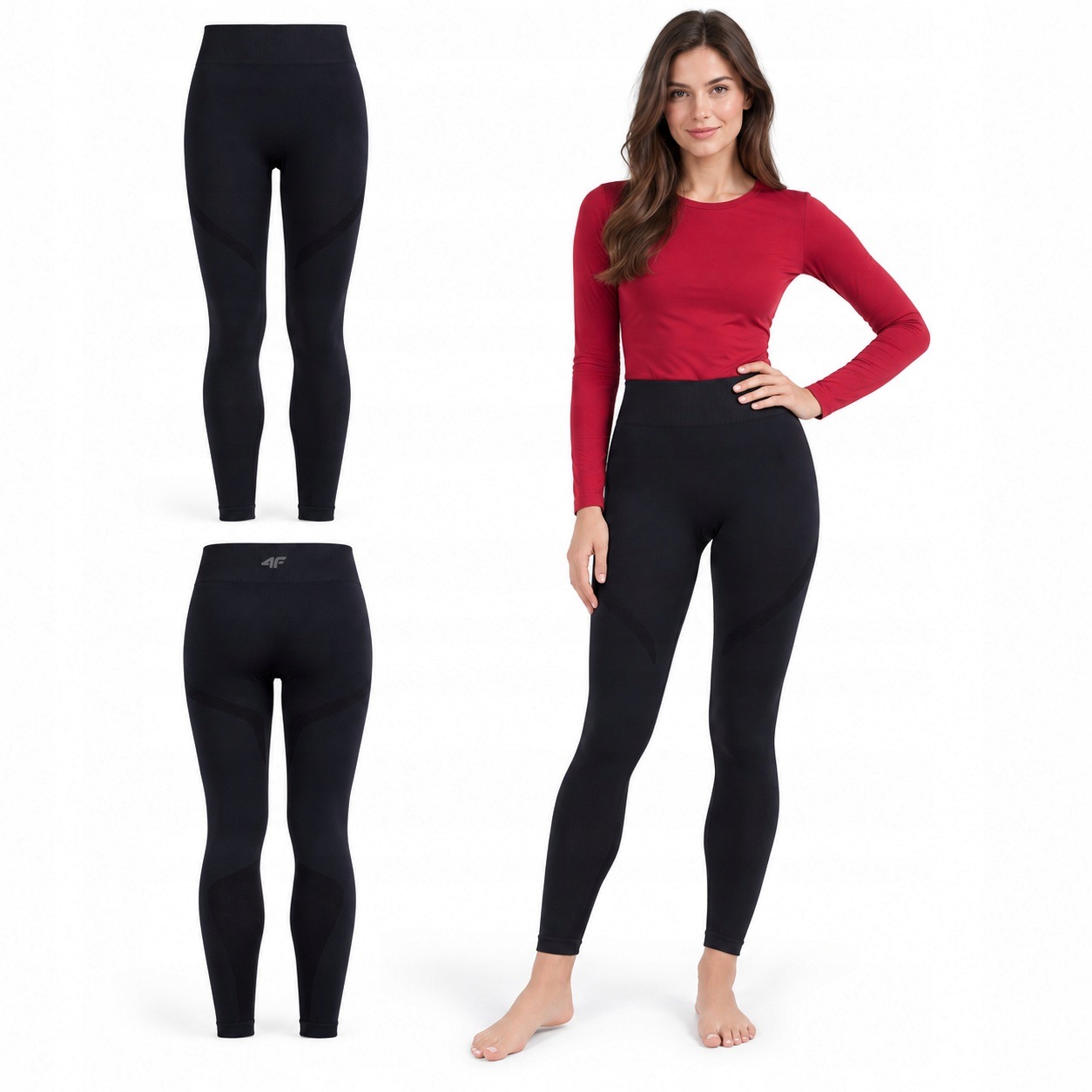 Bielizna Termoaktywna Damska 4F Legginsy Bezszwowe Narciarskie Czarne Xs/s