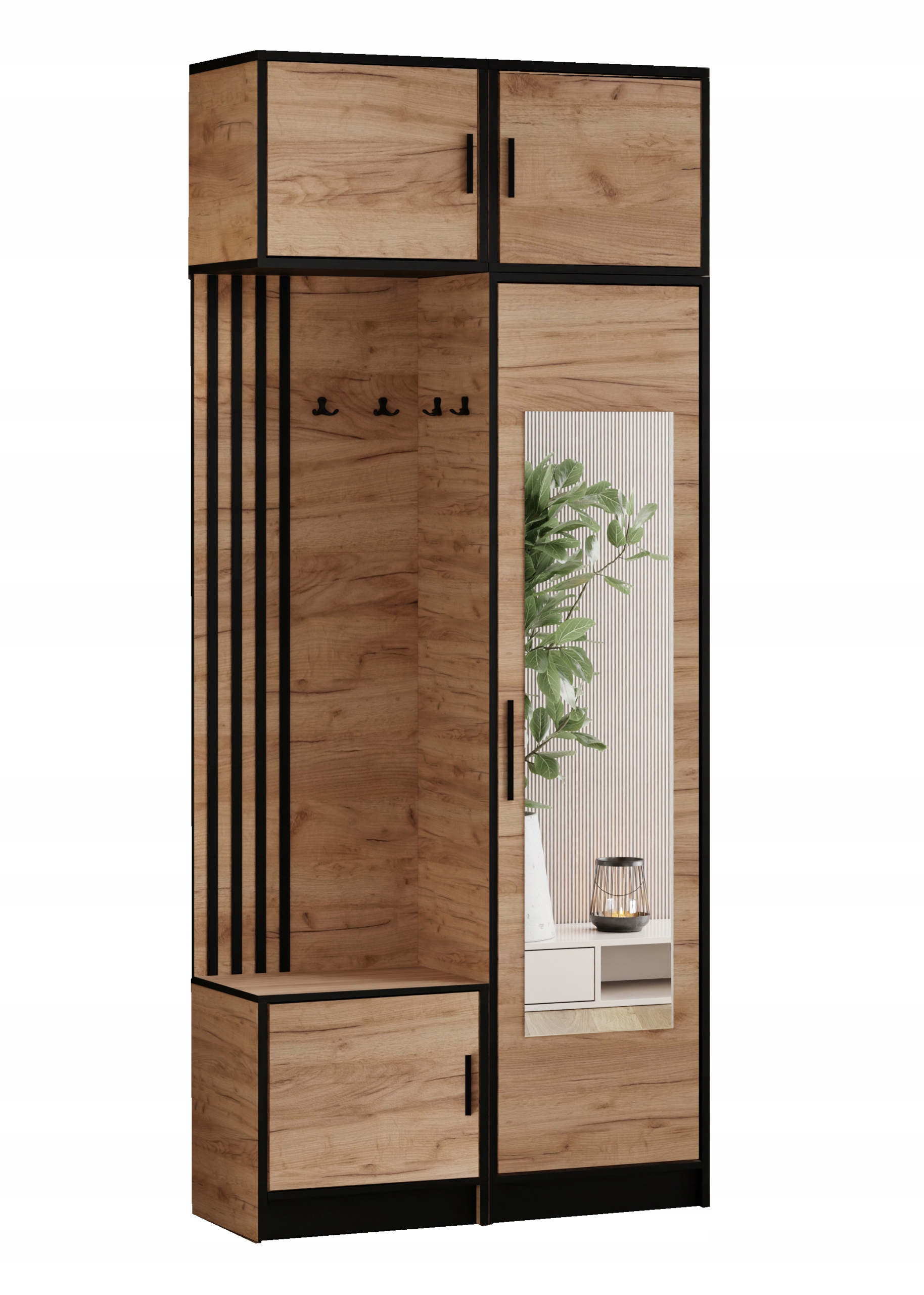 Šatní skříň Dior Plus 11 s lamelovým sedákem a zrcadlo s nástavcem