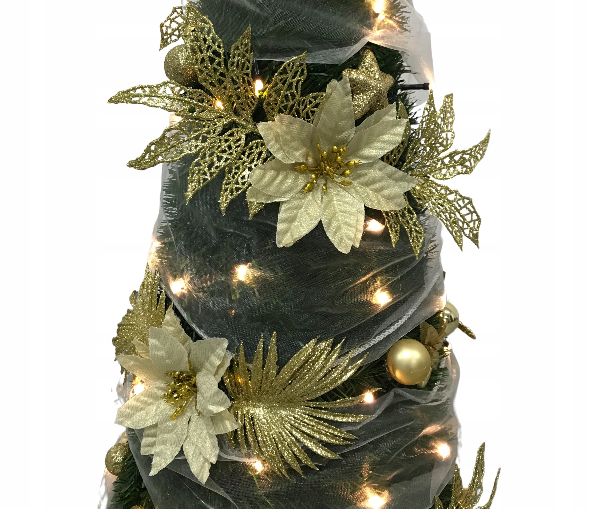 STOŻEK DEKOROWANY OZDOBA ŚWIĘTECZNA CHOINKA SZTUCZNA STROJONA 180cm + LED Szerokość maksymalna 50 cm