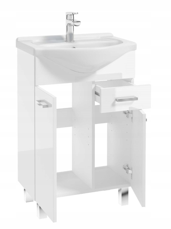 Koupelnová skříňka s umyvadlem 85x55 stojící, bílý lesk – snadná montáž