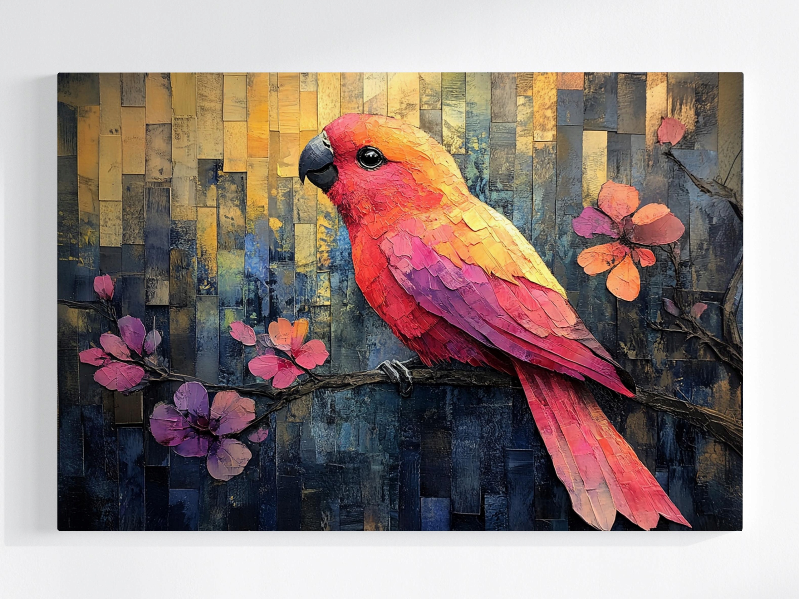 Obraz Na Plátně Canvas Ptáček Papoušek Květiny Grafika 120x80
