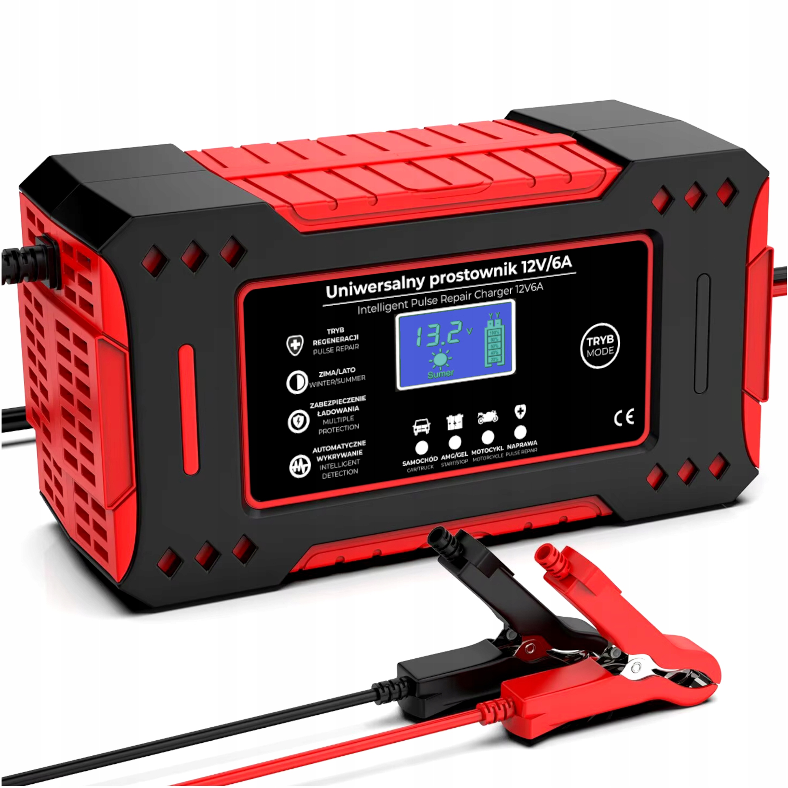 Automatyczny Inteligentny Prostownik Ładowarka Akumulatora LCD 12V 6A