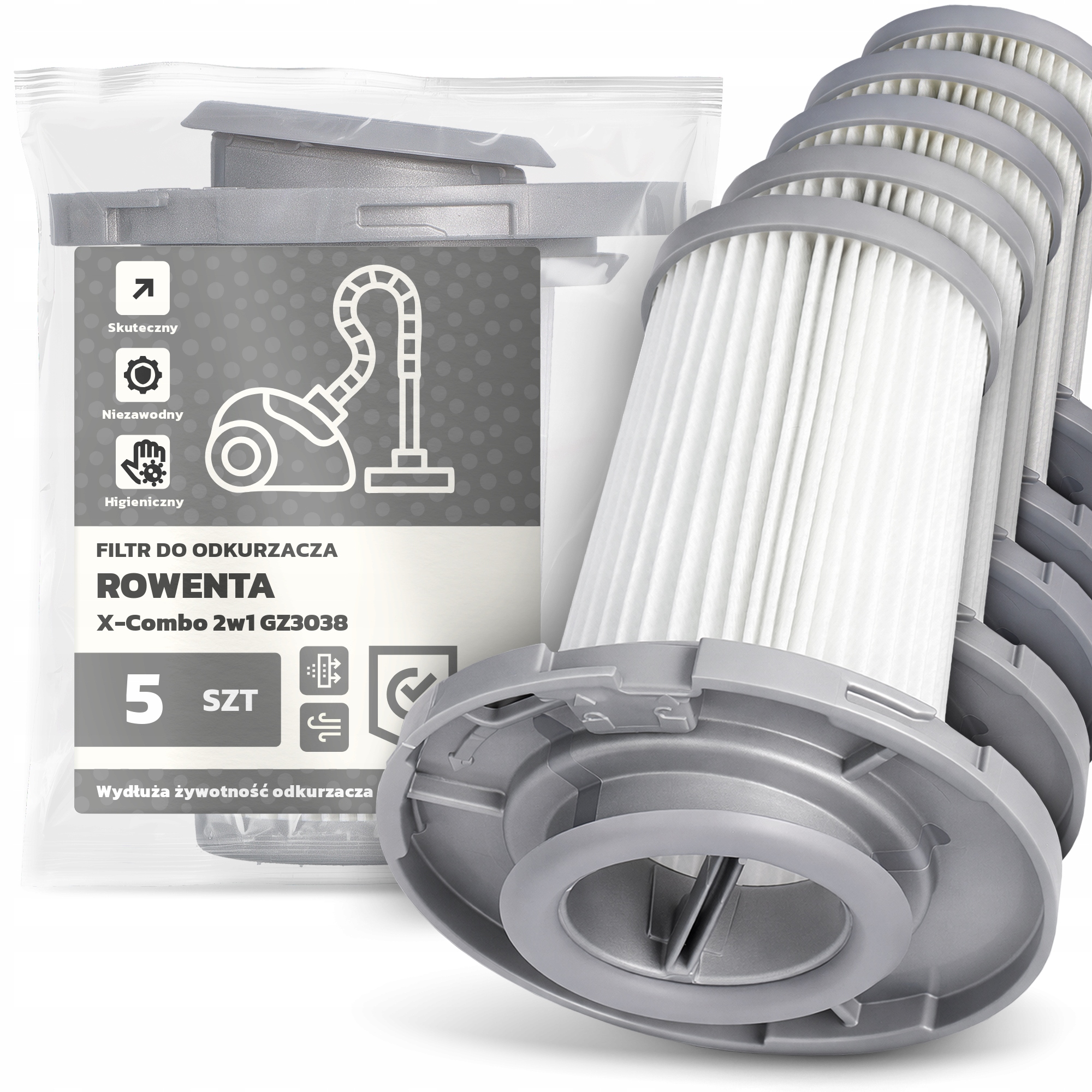 5 x Filtr Pro Vysavač Rowenta X-Combo 2v1 GZ3038 Em-w