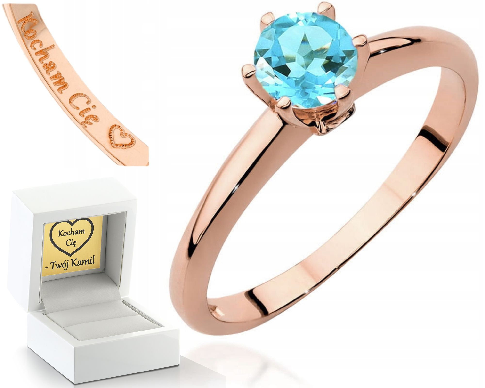 Růžové Zlato Prstýnek S Topazem A Diamanty Gravírování 585 Bonus Dárek