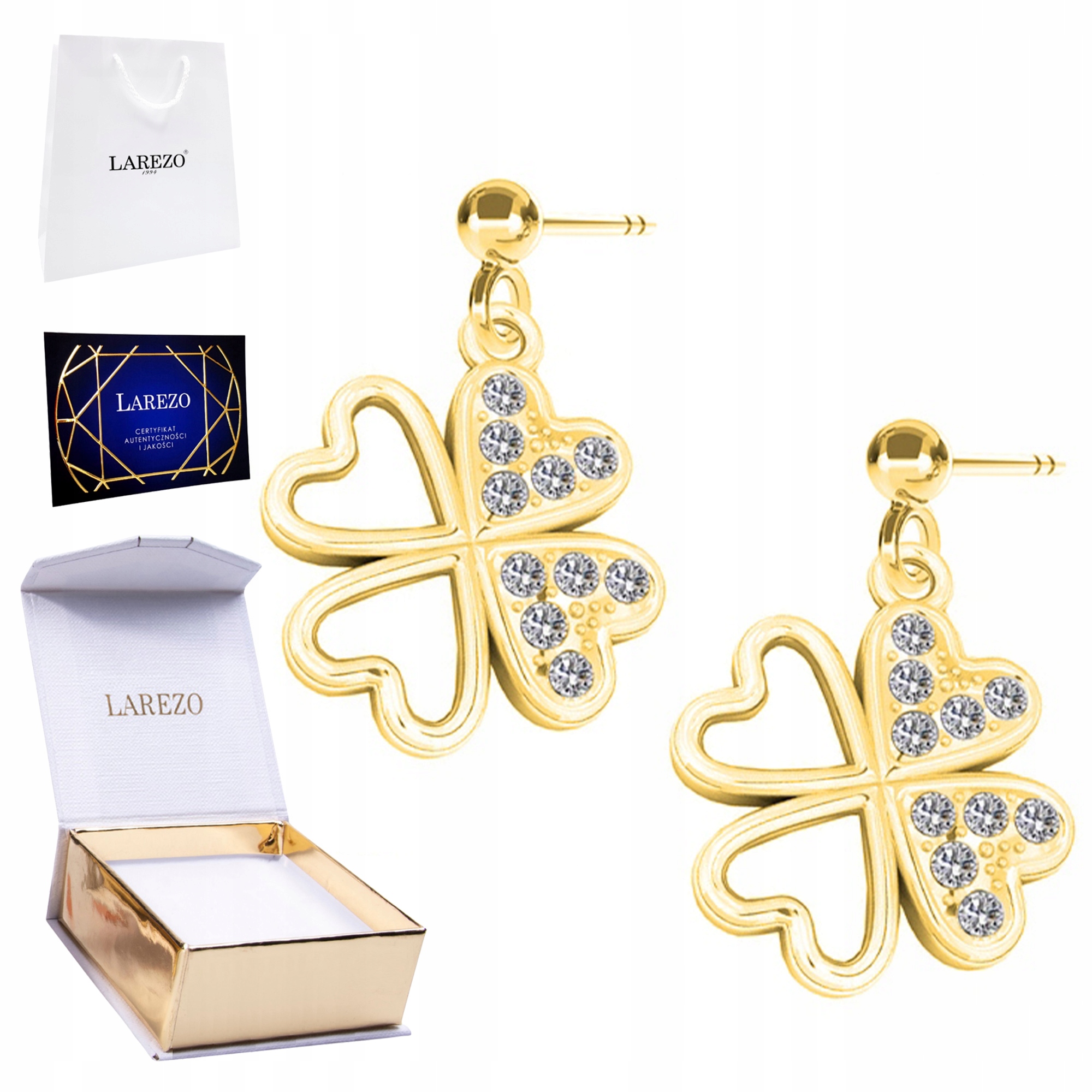 

Kolczyki złote Koniczynka Cyrkonie 925