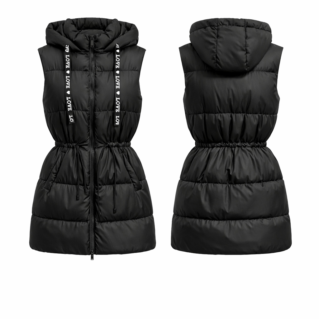 0008 Modna kamizelka z kapturem Pikowana Regulacja Street Style Czarna M