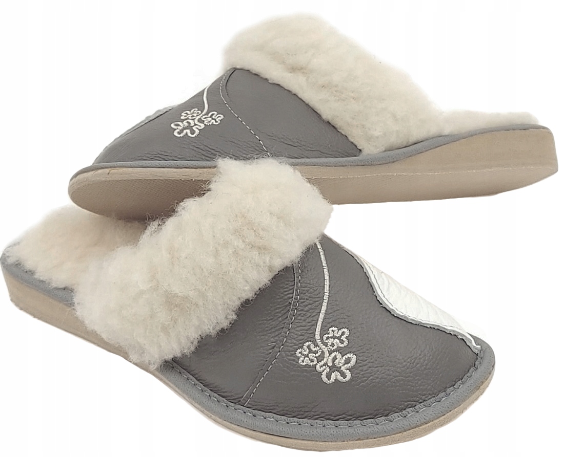 Pantofle Kapcie Skóra Wełna Haft Góralskie *39*