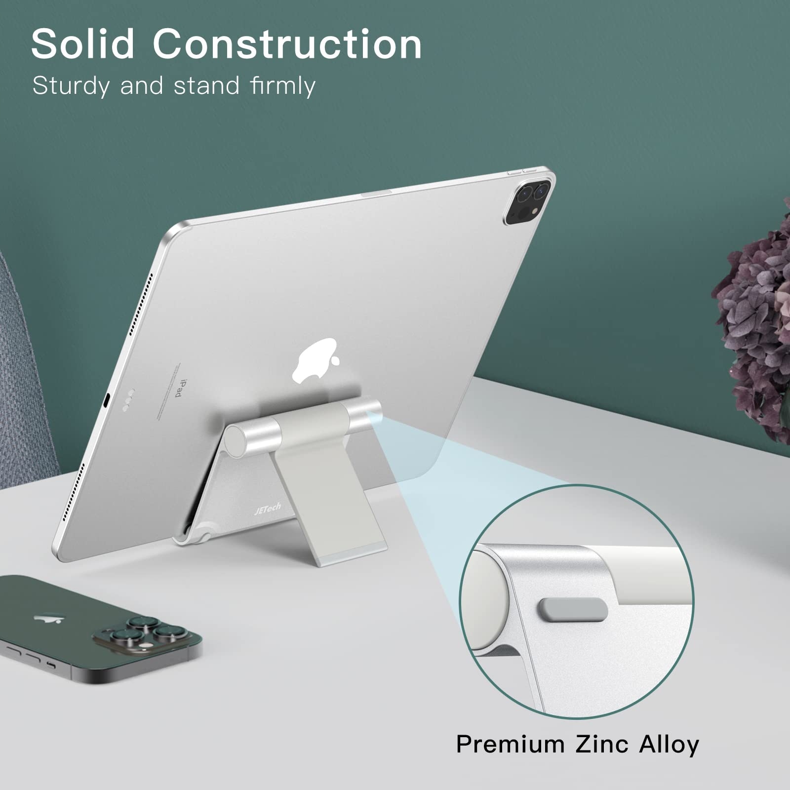 JETech Regulowany Stojak Na Tablet iPad Galaxy Tab Srebrny — miniatura 5