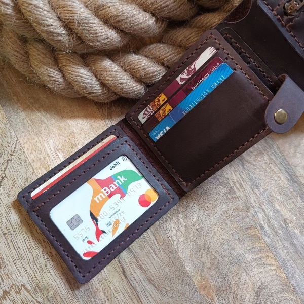 Kožená peněženka na 11 karet bankovky bilon foto