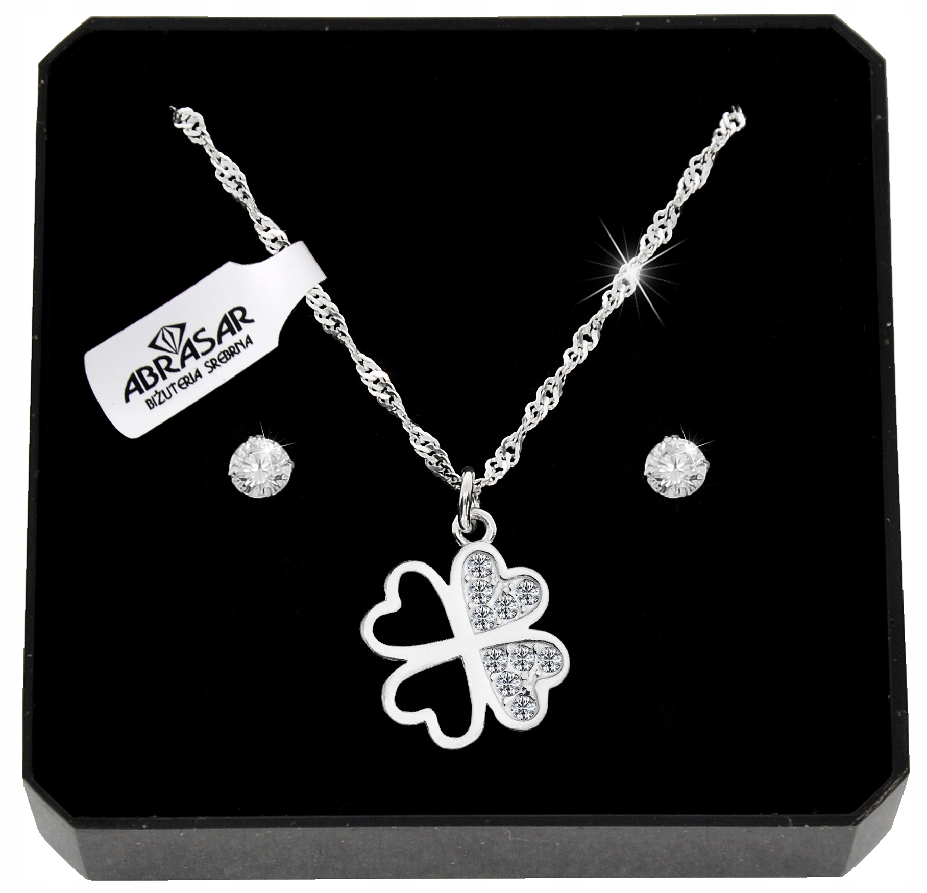 SREBRNY KOMPLET BIŻUTERII KONICZYNKA Z CYRKONIAMI NA PREZENT DLA NIEJ