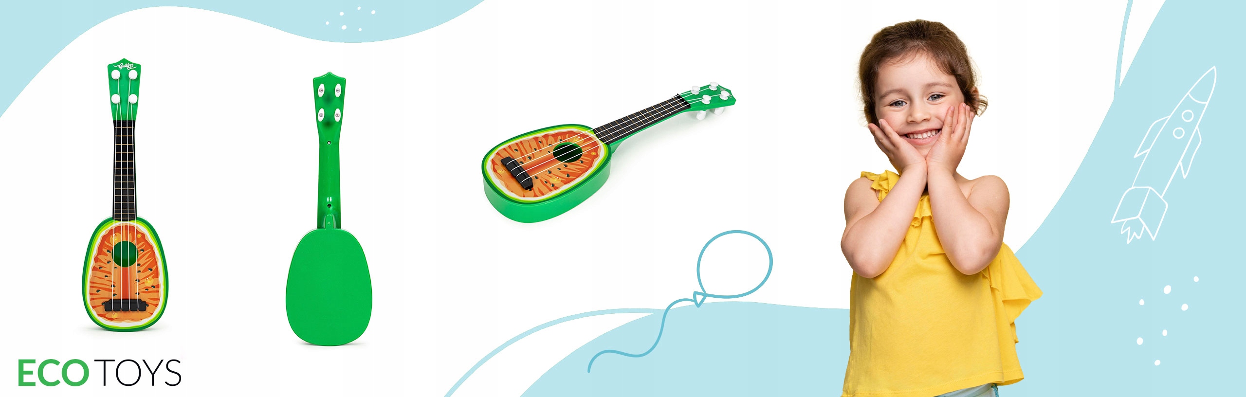 UKULELE GITARA DLA DZIECI CZTERY STRUNY WZÓR ARBUZ Płeć chłopcy dziewczynki
