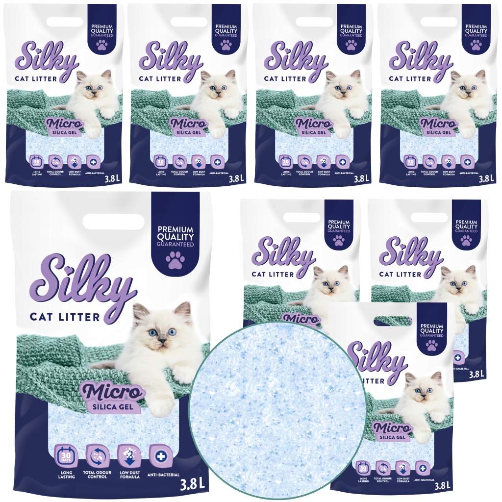 Levně Silikonové stelivo pro kočky bezprašné Micro Silky 3,8 l, sada 8 ks