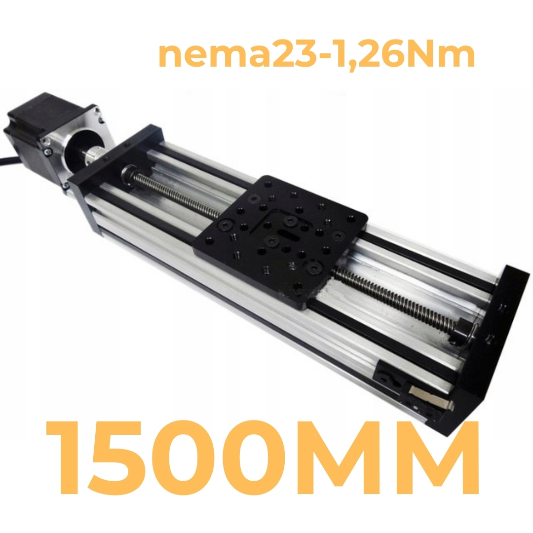 Cnc lineární vedení lineárního vozíku 1500 mm motor NEMA23-1,26 Nm Stříbrný