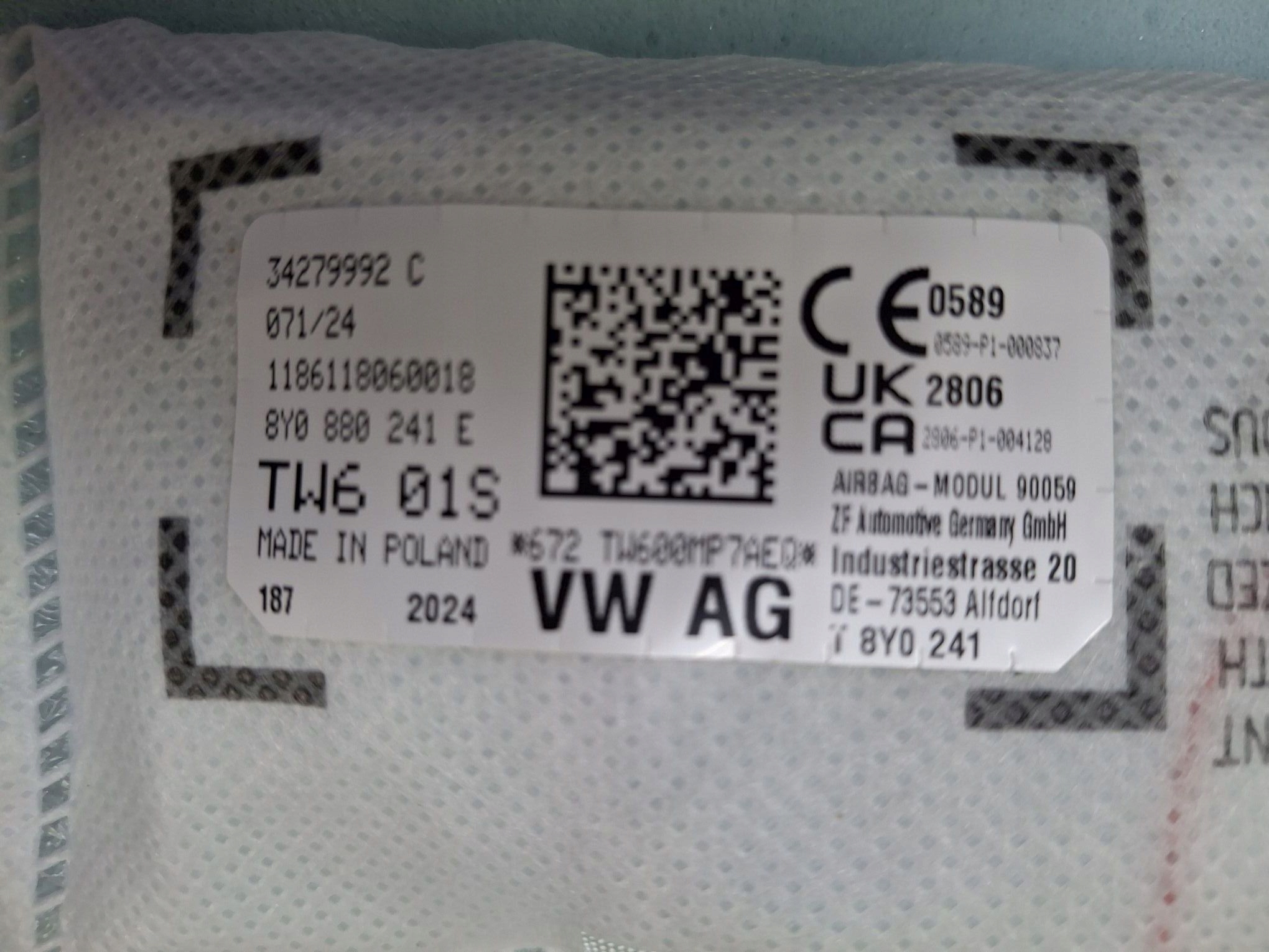left seat airbag AIR BAG AUDI A3 8Y0 2020R->
