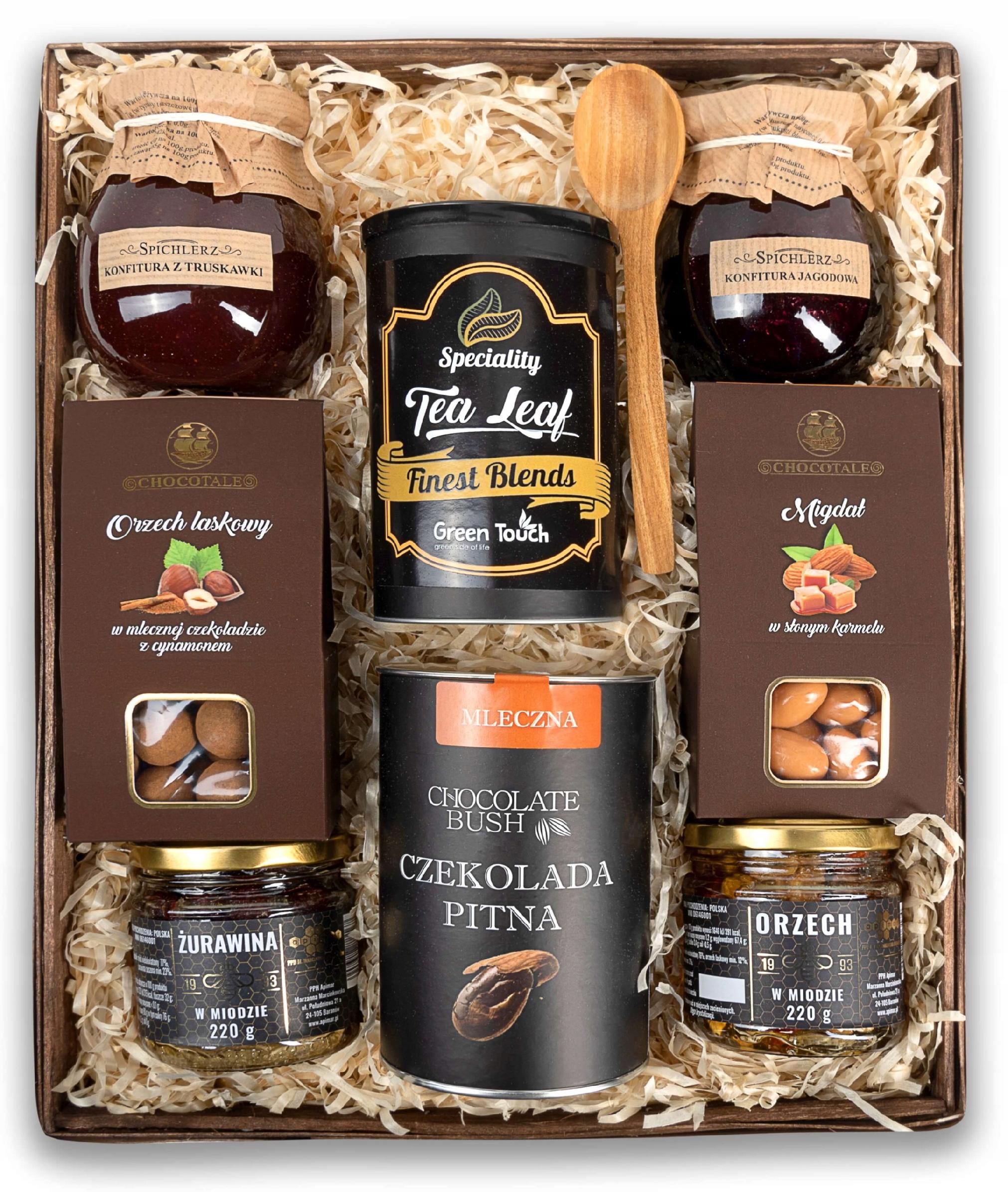 Levně Velký Dárkový Koš S Čajem Set Sladkosti Medy Čokoláda Přírodní