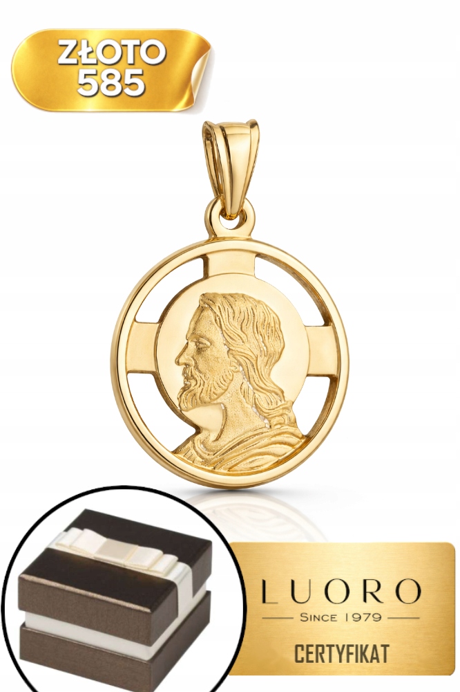 Zlatý Medailon 585 14K Kulatý Obraz Ježíše 3,1 CM Elegantní Dárek