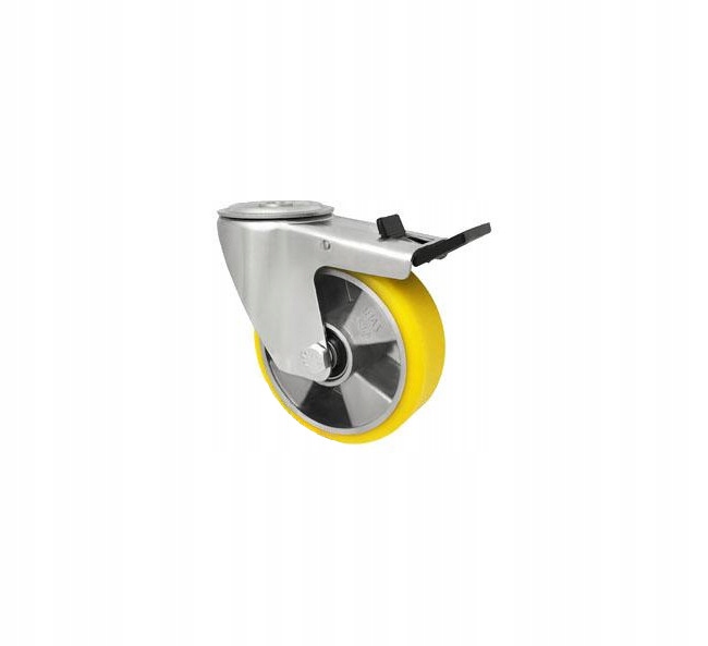 Hliníkovo-polyuretanové kolo v pouzdře s otvorem a brzdou fi125