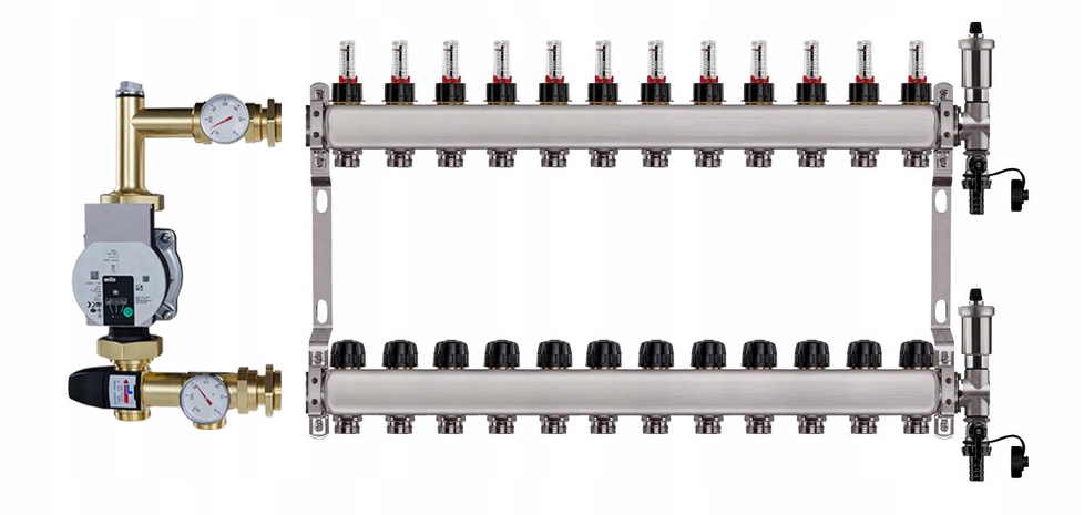 Rozdělovač pro podlahu 12 sekcí nerezový pro vytápění Čerpadlo Wilo
