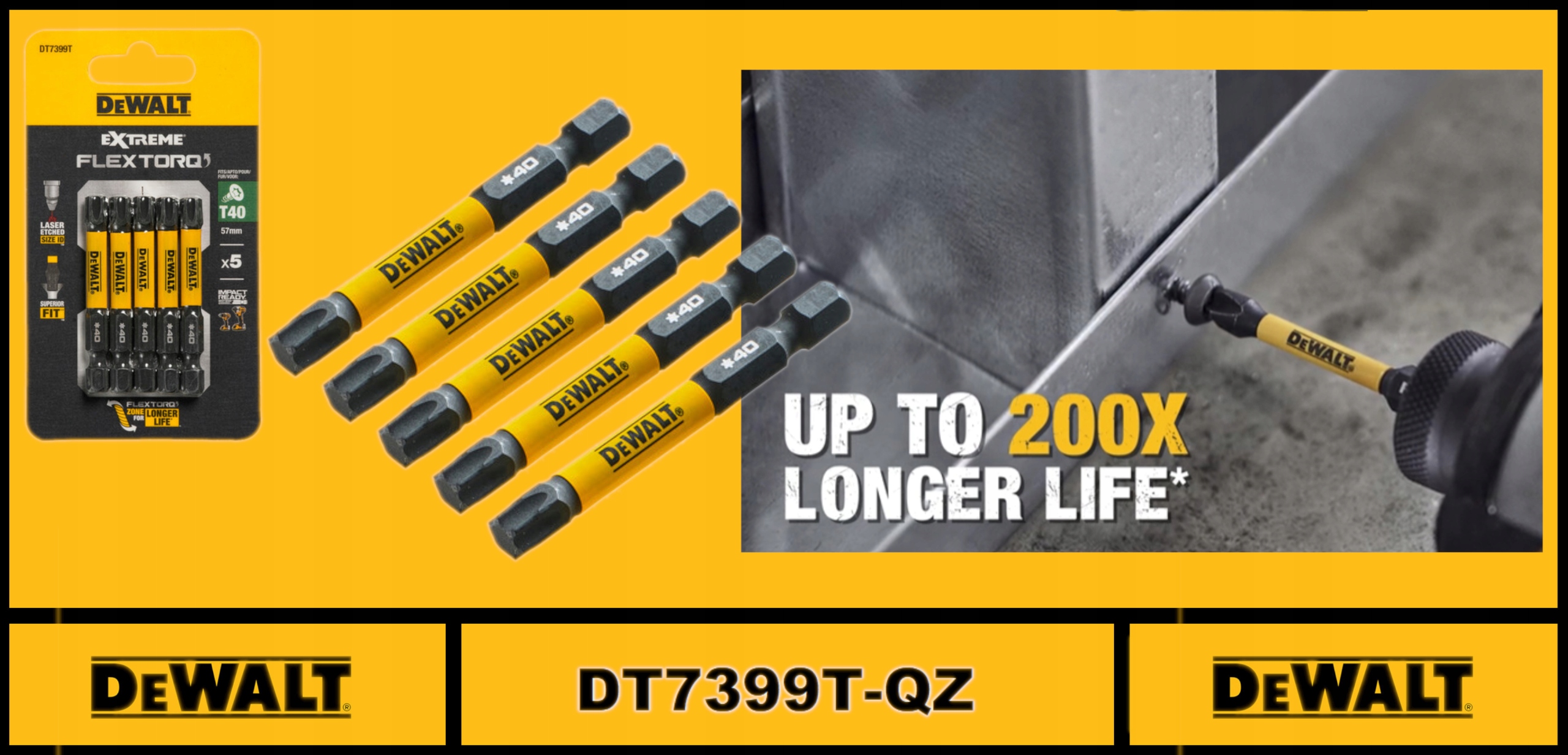 DeWALT BITY T40 50mm EXTREME TORSION 5 SZT DT7399T Typ grotu Torx